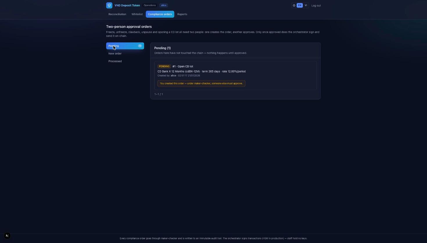Pending order, maker view